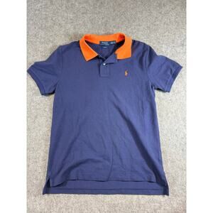 Polo Ralph Lauren Polo Shirt Youth Boys Blue Orange Pony Slim Fit Preppy XL